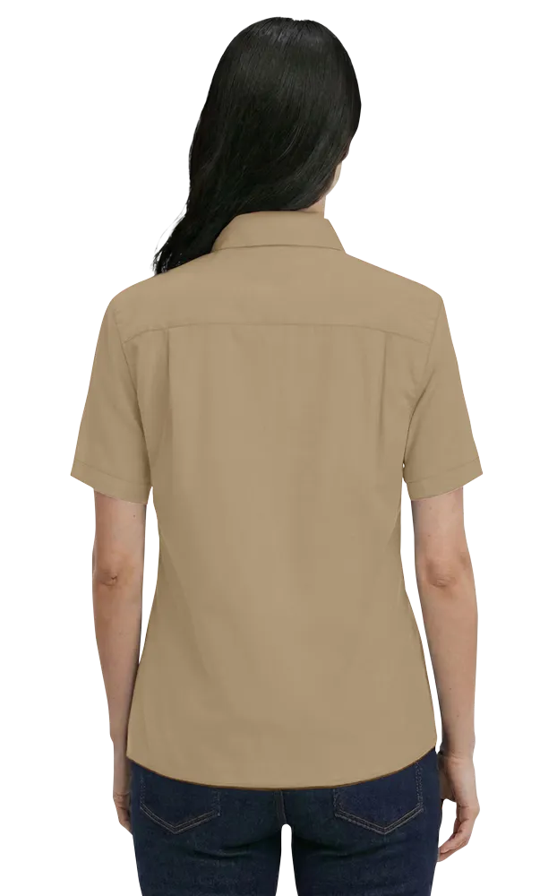 LADIES SHORT SLEEVE 100% COTTON TWILL  -  TAN 2 EXTRA LARGE SOLID