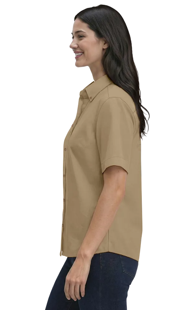 LADIES SHORT SLEEVE 100% COTTON TWILL  -  TAN 2 EXTRA LARGE SOLID