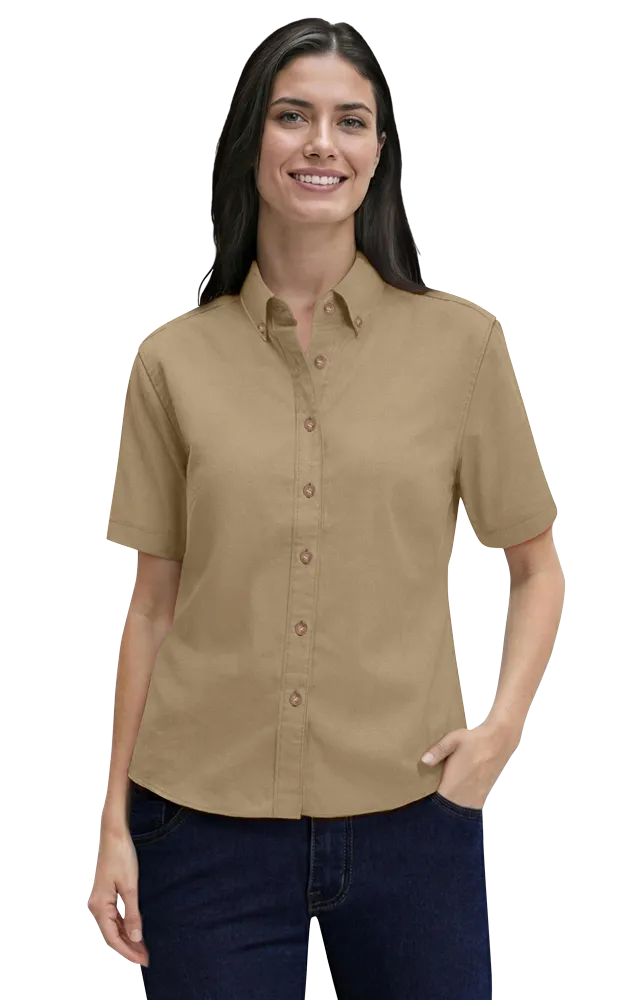 LADIES SHORT SLEEVE 100% COTTON TWILL  -  TAN 2 EXTRA LARGE SOLID