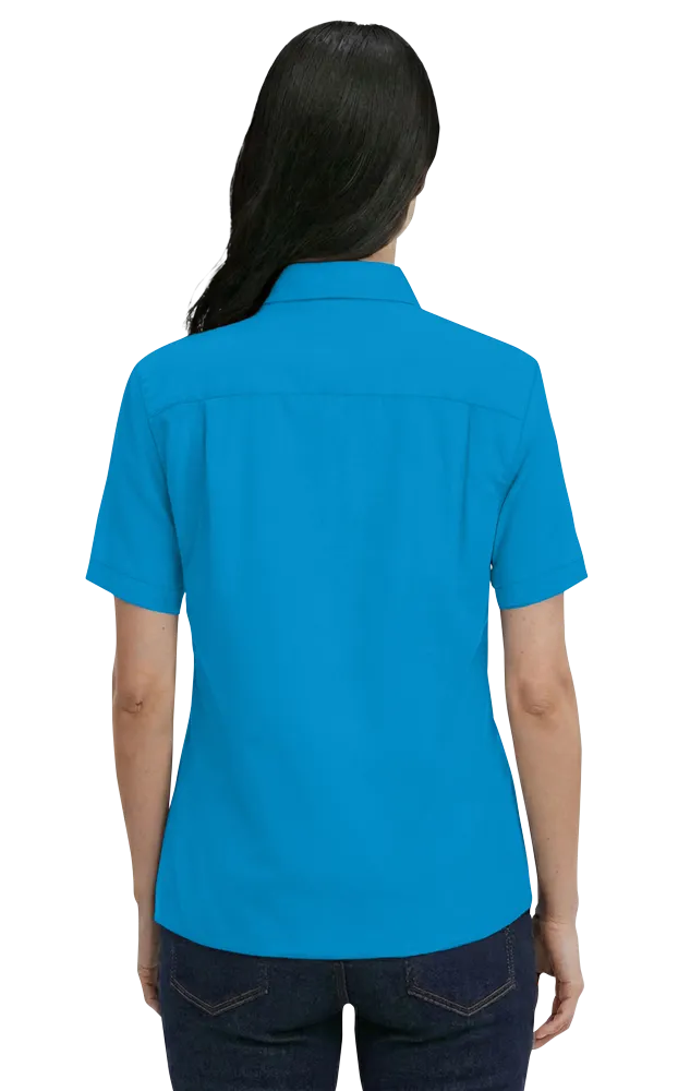 LADIES SHORT SLEEVE 100% COTTON TWILL  -  TURQUOISE 2 EXTRA LARGE SOLID