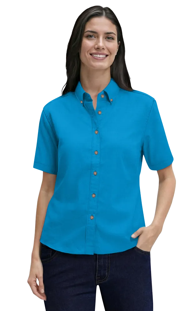 LADIES SHORT SLEEVE 100% COTTON TWILL  -  TURQUOISE 2 EXTRA LARGE SOLID