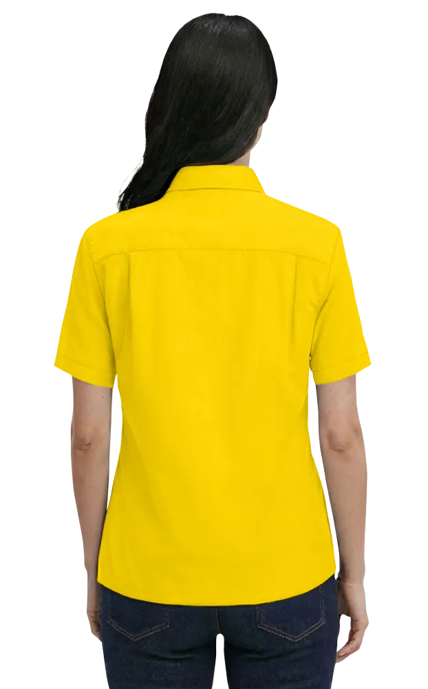 LADIES SHORT SLEEVE 100% COTTON TWILL  -  YELLOW 2 EXTRA LARGE SOLID