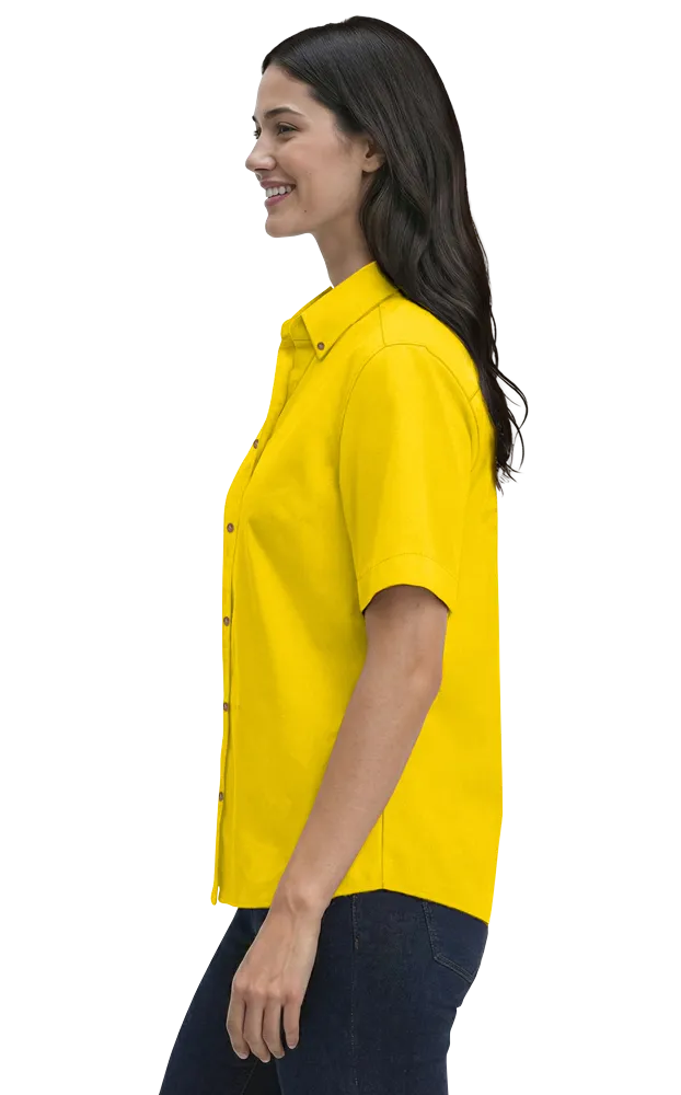 LADIES SHORT SLEEVE 100% COTTON TWILL  -  YELLOW 2 EXTRA LARGE SOLID