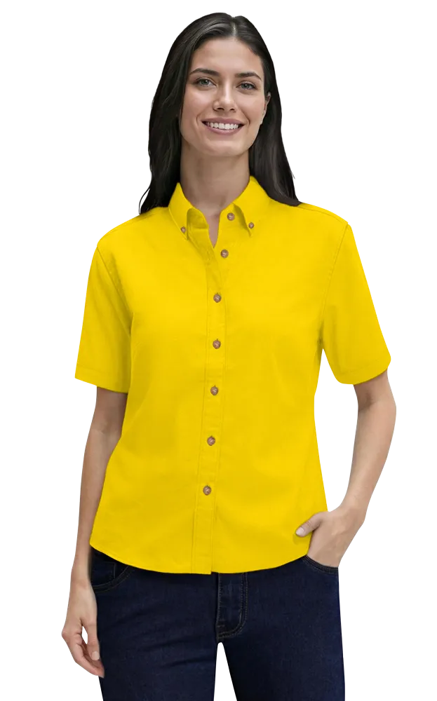LADIES SHORT SLEEVE 100% COTTON TWILL  -  YELLOW 2 EXTRA LARGE SOLID