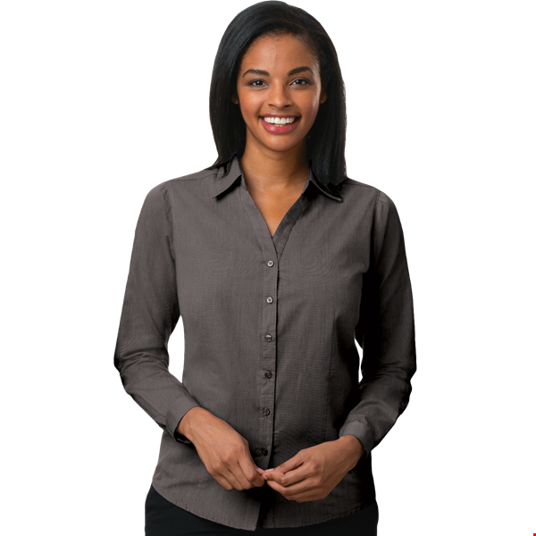 LADIES CROSS-WEAVE L/S SHIRTL  -  CHARCOAL 2 EXTRA LARGE SOLID