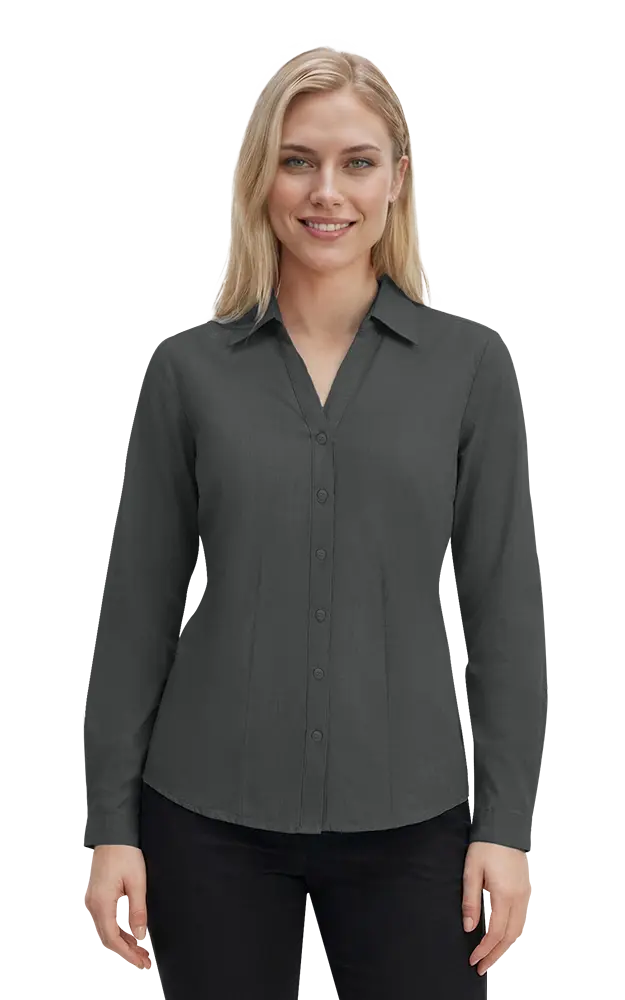 LADIES CROSS-WEAVE L/S SHIRTL  -  CHARCOAL 2 EXTRA LARGE SOLID