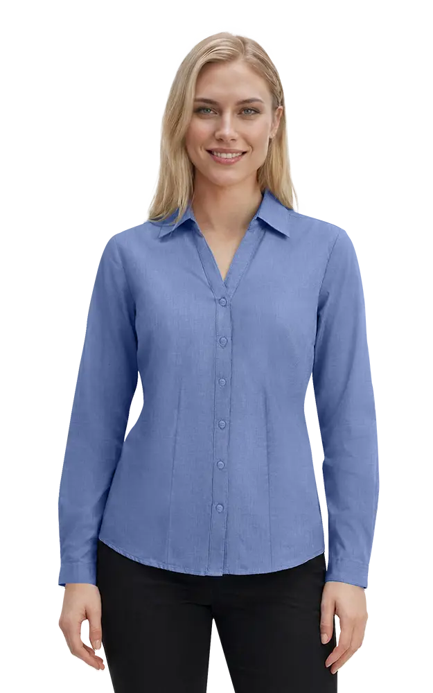 LADIES CROSS-WEAVE L/S SHIRTL  -  LIGHT BLUE 2 EXTRA LARGE SOLID