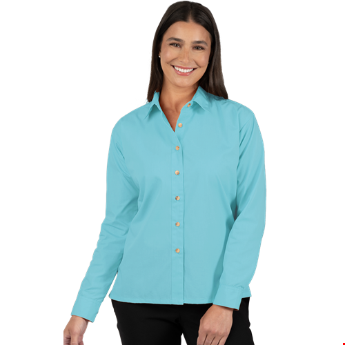 LADIES LONG SLEEVE EASY CARE POPLIN  -  AQUA 2 EXTRA LARGE SOLID