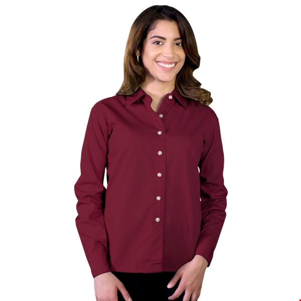 LADIES LONG SLEEVE EASY CARE POPLIN  -  BURGUNDY 2 EXTRA LARGE SOLID