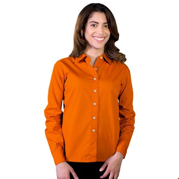 LADIES LONG SLEEVE EASY CARE POPLIN  -  ORANGE 2 EXTRA LARGE SOLID