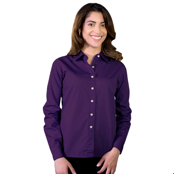 LADIES LONG SLEEVE EASY CARE POPLIN  -  PURPLE 2 EXTRA LARGE SOLID