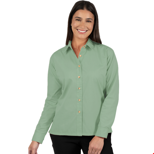 LADIES LONG SLEEVE EASY CARE POPLIN  -  SAGE 2 EXTRA LARGE SOLID