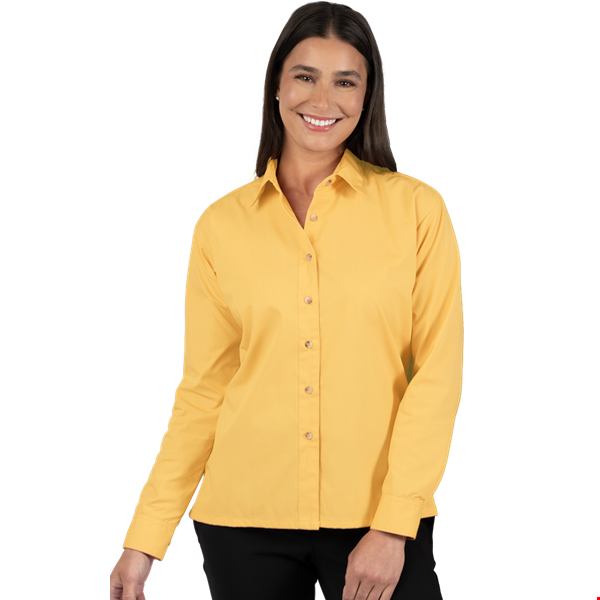 LADIES LONG SLEEVE EASY CARE POPLIN  -  YELLOW 4 EXTRA LARGE SOLID