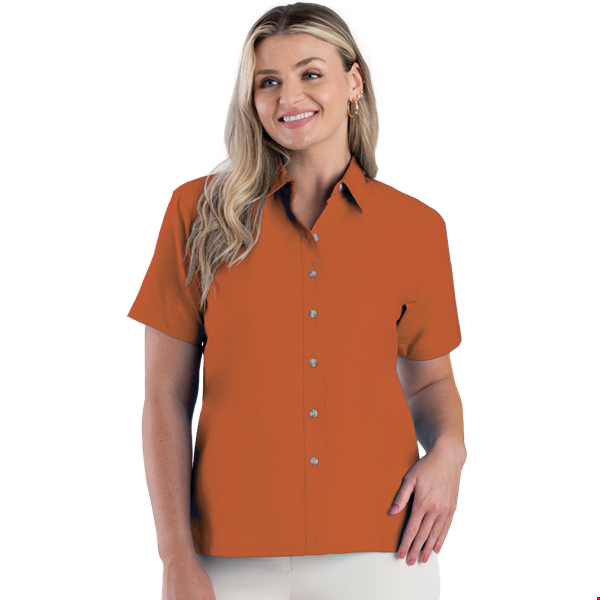 LADIES SHORT SLEEVE  EASY CARE POPLIN  -  BURNT ORANGE 2 EXTRA LARGE SOLID