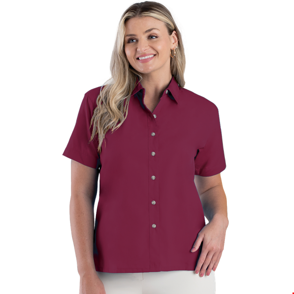 LADIES SHORT SLEEVE  EASY CARE POPLIN  -  BURGUNDY 2 EXTRA LARGE SOLID