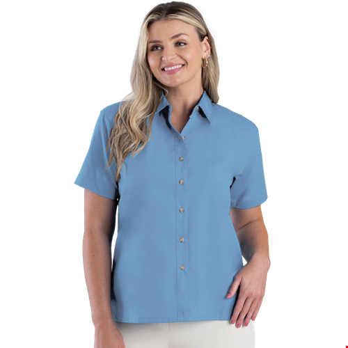 LADIES SHORT SLEEVE  EASY CARE POPLIN  -  LIGHT BLUE 2 EXTRA LARGE SOLID