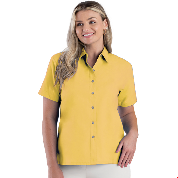 LADIES SHORT SLEEVE  EASY CARE POPLIN  -  MAIZE 2 EXTRA LARGE SOLID