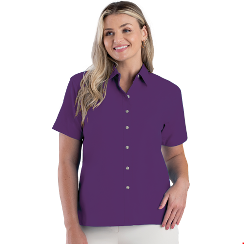 LADIES SHORT SLEEVE  EASY CARE POPLIN -  PURPLE 2 EXTRA LARGE SOLID