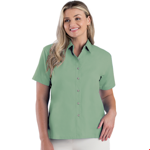 LADIES SHORT SLEEVE  EASY CARE POPLIN  -  SAGE 2 EXTRA LARGE SOLID