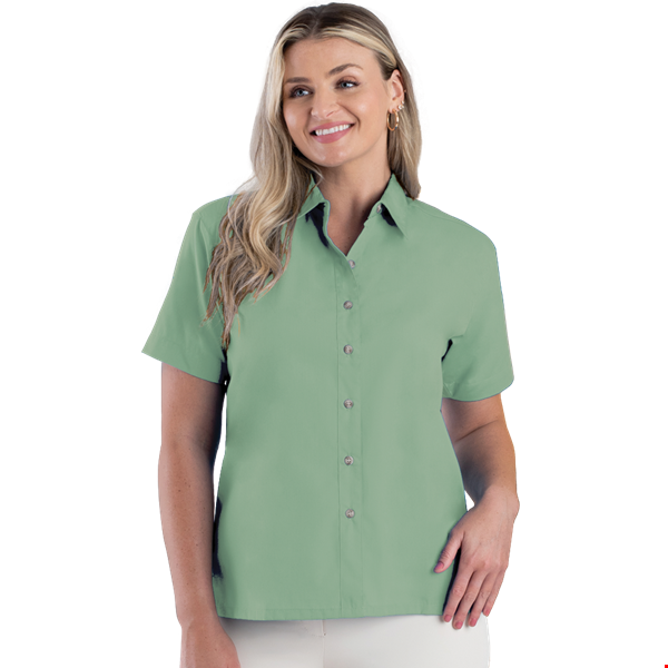 LADIES SHORT SLEEVE  EASY CARE POPLIN  -  SAGE 2 EXTRA LARGE SOLID