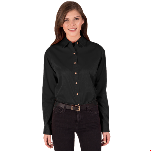 LADIES LONG SLEEVE TEFLON TWILL  -  BLACK 2 EXTRA LARGE SOLID