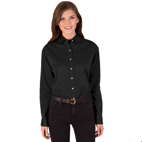 LADIES LONG SLEEVE TEFLON TWILL  -  BLACK 2 EXTRA LARGE SOLID