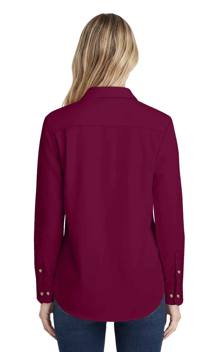 LADIES LONG SLEEVE SCOTCHGARD TWILL  -  BURGUNDY 3 EXTRA LARGE SOLID