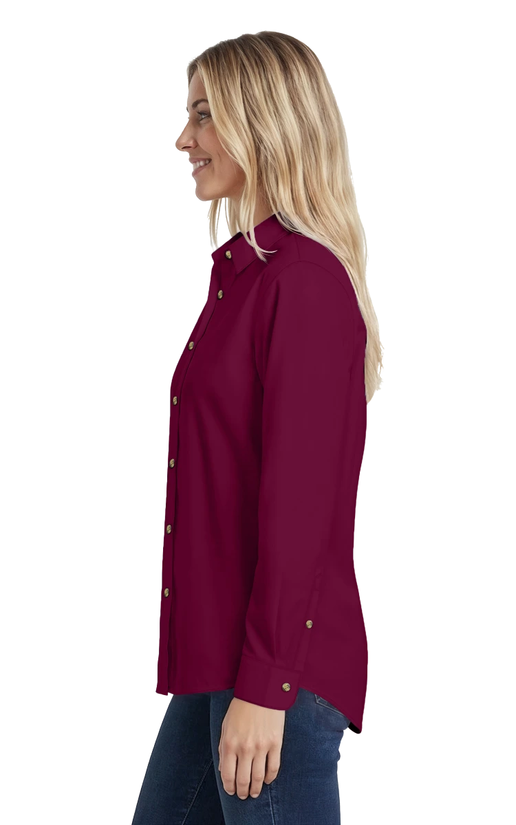 LADIES LONG SLEEVE SCOTCHGARD TWILL  -  BURGUNDY 3 EXTRA LARGE SOLID