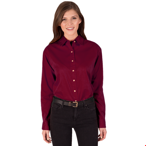 LADIES LONG SLEEVE TEFLON TWILL  -  BURGUNDY 2 EXTRA LARGE SOLID