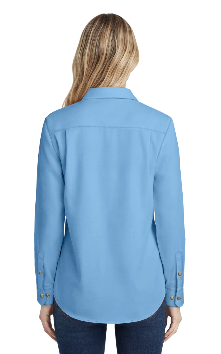 LADIES LONG SLEEVE SCOTCHGARD TWILL  -  LIGHT BLUE SMALL SOLID