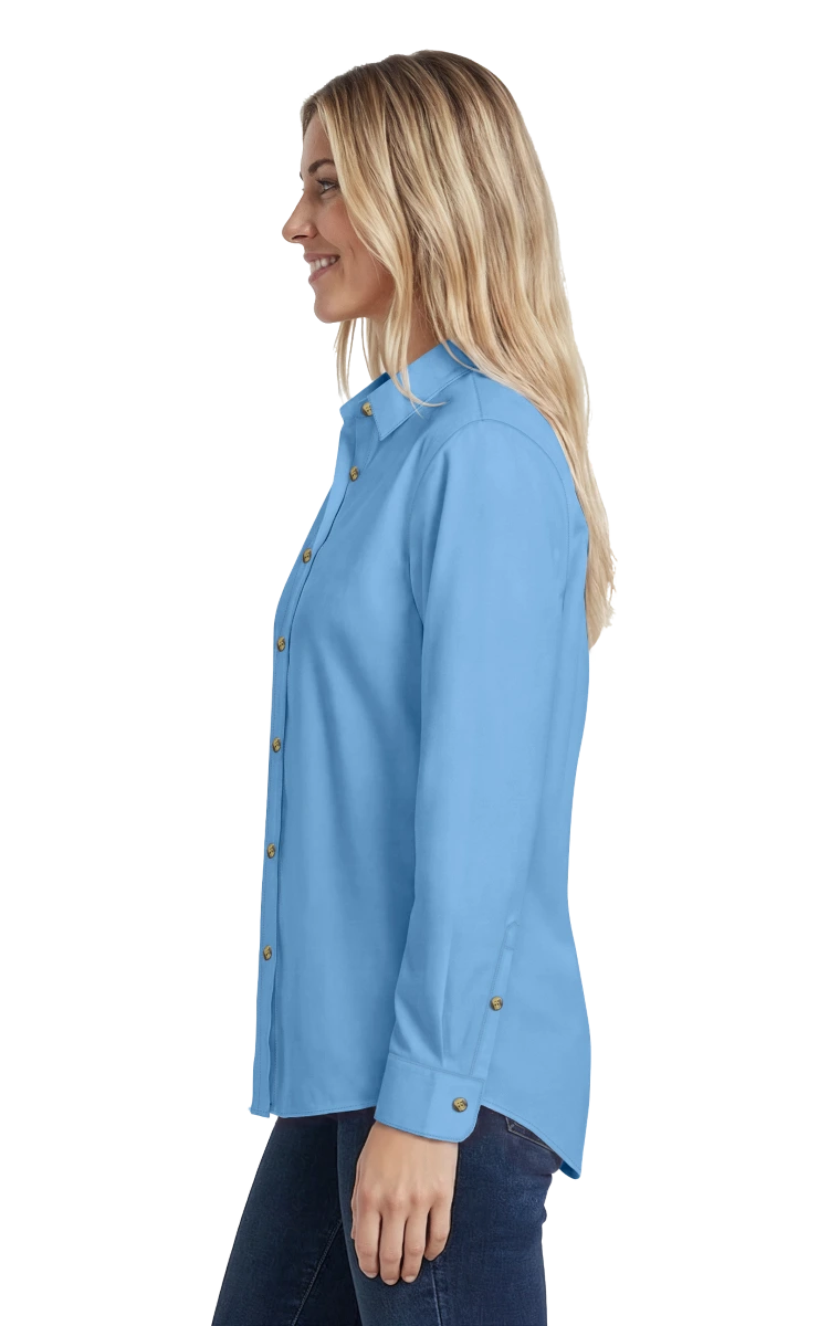 LADIES LONG SLEEVE SCOTCHGARD TWILL  -  LIGHT BLUE SMALL SOLID