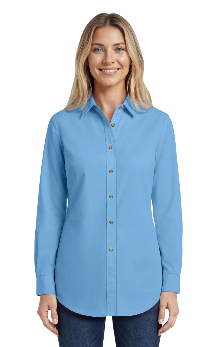 LADIES LONG SLEEVE SCOTCHGARD TWILL  -  LIGHT BLUE SMALL SOLID