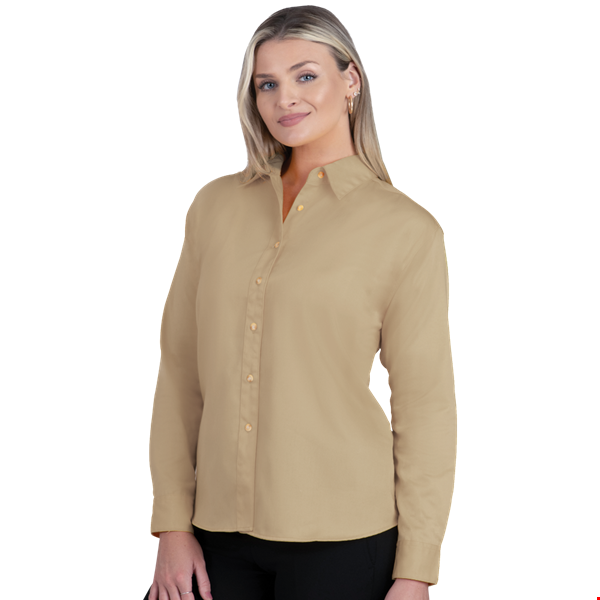 LADIES LONG SLEEVE TEFLON TWILL  -  TAN 2 EXTRA LARGE SOLID