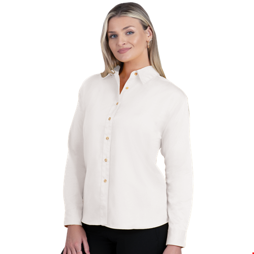 LADIES LONG SLEEVE TEFLON TWILL -  WHITE 2 EXTRA LARGE SOLID