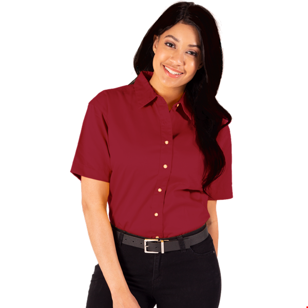 LADIES SHORT SLEEVE TEFLON TWILL  -  BURGUNDY 2 EXTRA LARGE SOLID