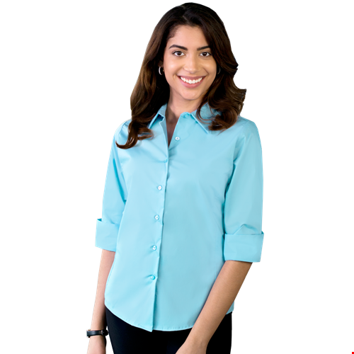 LADIES EASY CARE STRECTH POPLIN  -  AQUA 2 EXTRA LARGE SOLID