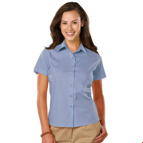 LADIES EASY CARE STRETCH SS POPLIN  -  LIGHT BLUE 2 EXTRA LARGE SOLID