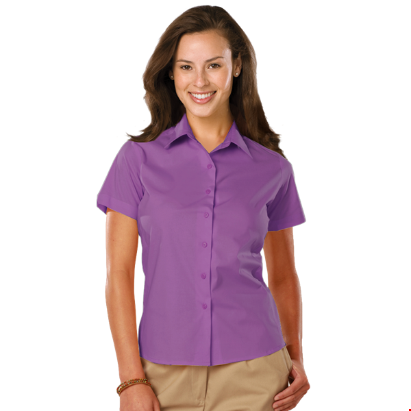 LADIES EASY CARE STRETCH SS POPLIN ###  -  MULBERRY 2 EXTRA LARGE SOLID