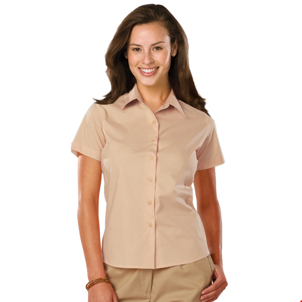 LADIES EASY CARE STRETCH SS POPLIN ###  -  NATURAL 2 EXTRA LARGE SOLID