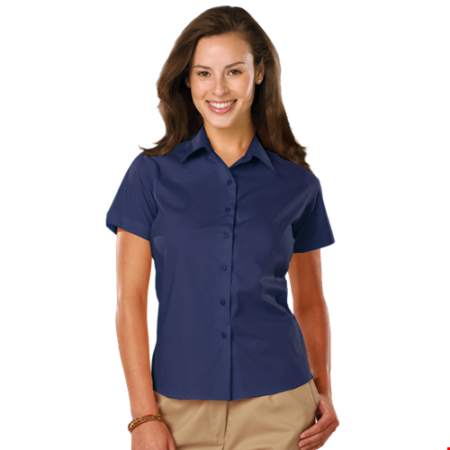 LADIES EASY CARE STRETCH SS POPLIN  -  NAVY 2 EXTRA LARGE SOLID