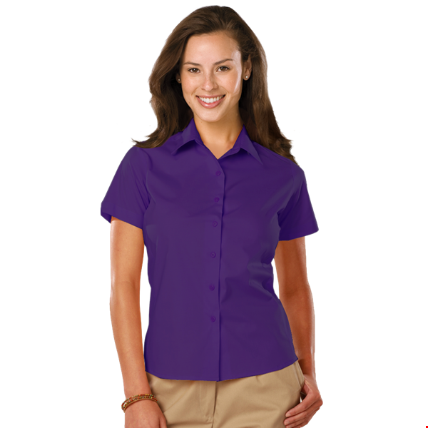 LADIES EASY CARE STRETCH SS POPLIN  -  PURPLE 2 EXTRA LARGE SOLID