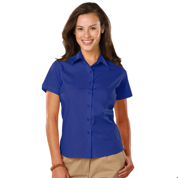 LADIES EASY CARE STRETCH SS POPLIN  -  ROYAL 2 EXTRA LARGE SOLID