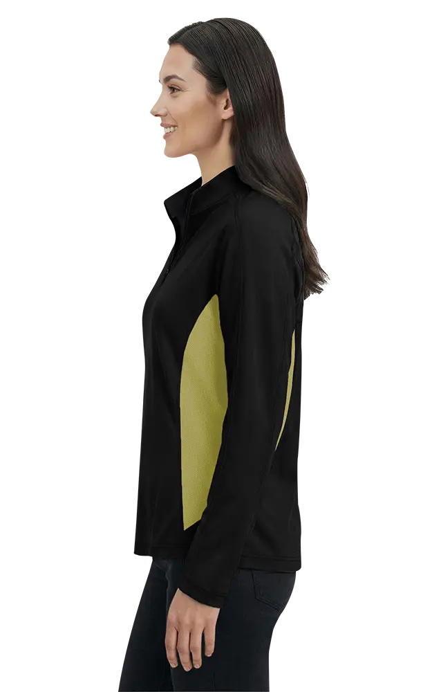 LADIES  WICKING 1/2 ZIP BLOCKED   -  BLACK- VEGAS GOLD 2 EXTRA LARGE TRIM VEGAS GOLD