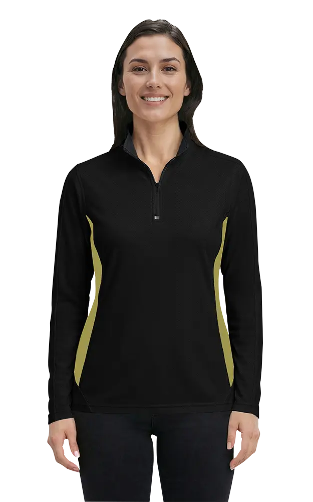 LADIES  WICKING 1/2 ZIP BLOCKED   -  BLACK- VEGAS GOLD 2 EXTRA LARGE TRIM VEGAS GOLD
