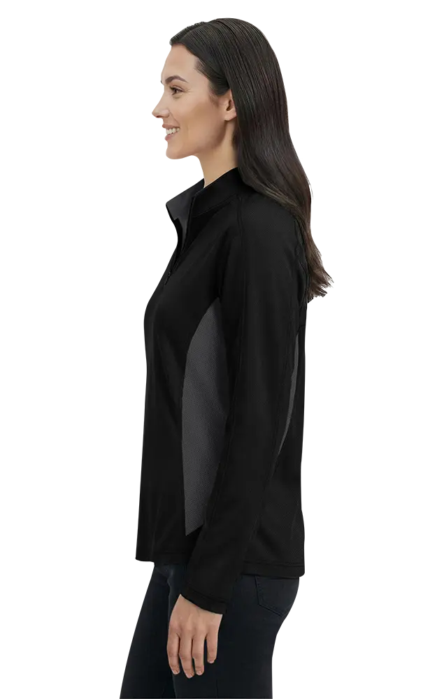 LADIES  WICKING 1/2 ZIP BLOCKED   -  BLACK 4 EXTRA LARGE TRIM GRAPHITE