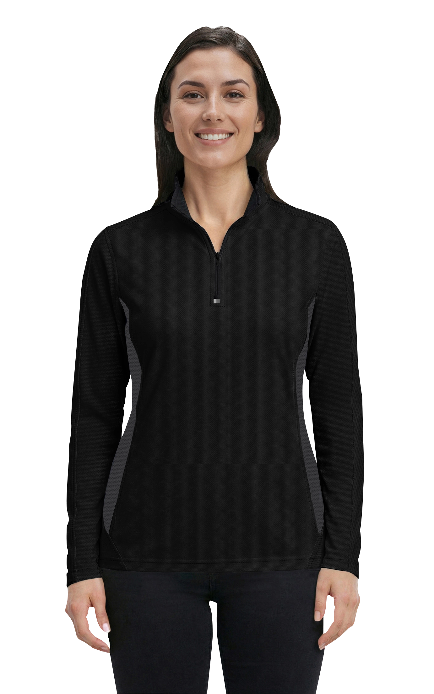 LADIES  WICKING 1/2 ZIP BLOCKED   -  BLACK 4 EXTRA LARGE TRIM GRAPHITE