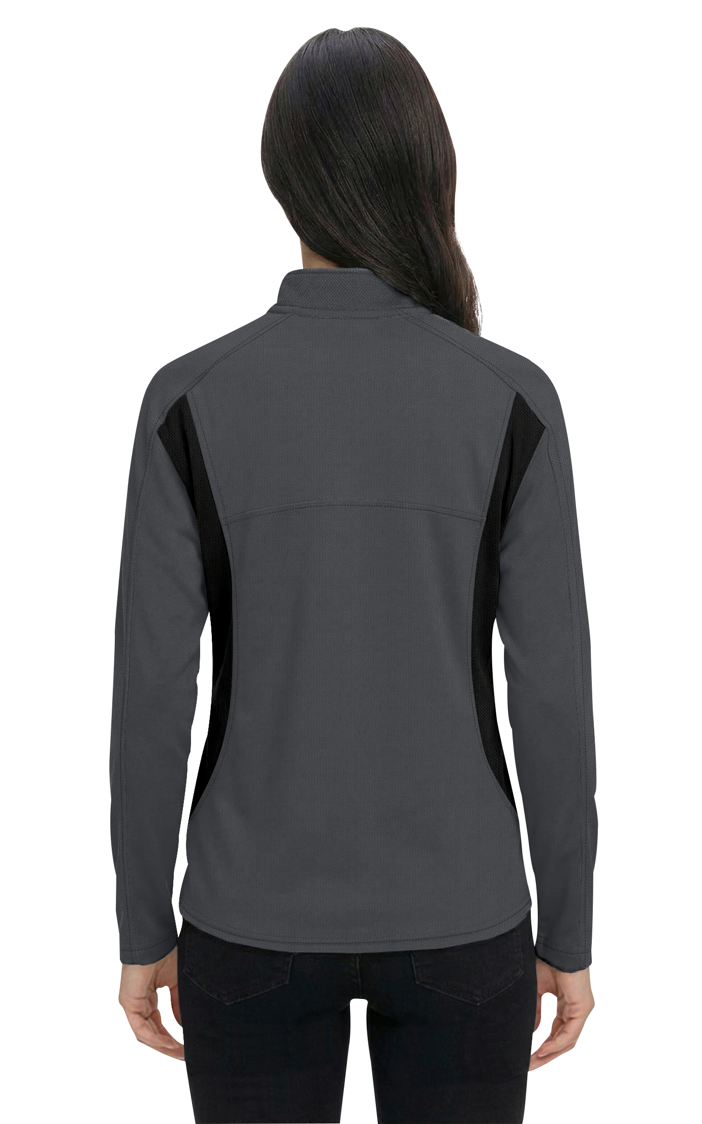 LADIES  WICKING 1/2 ZIP BLOCKED   -  GRAPHITE 2 EXTRA LARGE TRIM BLACK