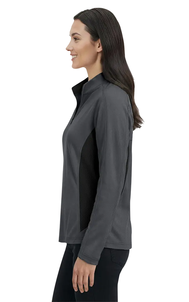 LADIES  WICKING 1/2 ZIP BLOCKED   -  GRAPHITE 2 EXTRA LARGE TRIM BLACK