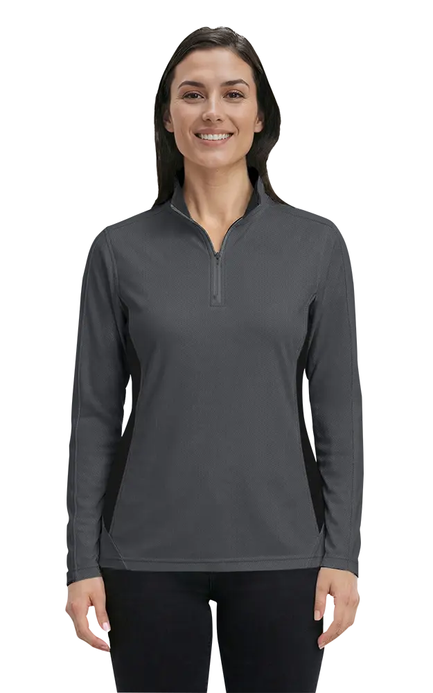 LADIES  WICKING 1/2 ZIP BLOCKED   -  GRAPHITE 2 EXTRA LARGE TRIM BLACK