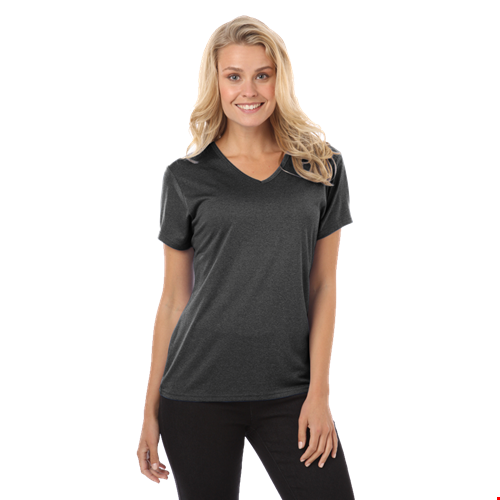 LADIES HEATHERED WICKING TEE  -  HEATHER BLACK 2 EXTRA LARGE SOLID